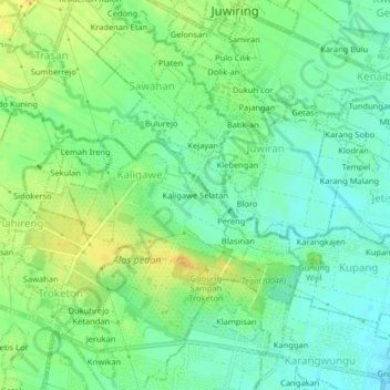 Topografisk kort Kaligawe Selatan, højde, terræn