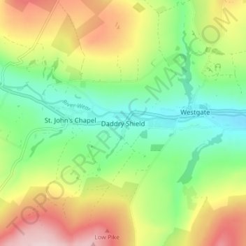 Topografisk kort Daddry Shield, højde, terræn