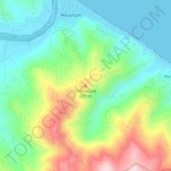 Topografisk kort Παλιούρια, højde, terræn