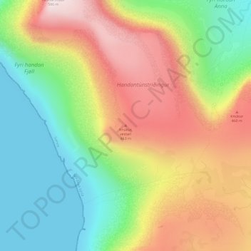 Topografisk kort Knúkur, vestari, højde, terræn