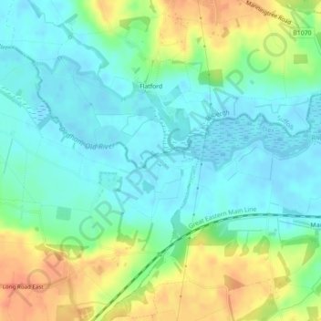 Topografisk kort Dedham Vale, højde, terræn
