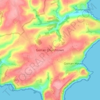 Topografisk kort Gorran Churchtown, højde, terræn