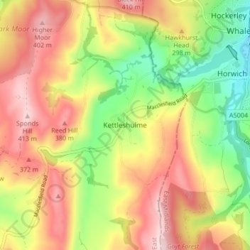 Topografisk kort Kettleshulme, højde, terræn