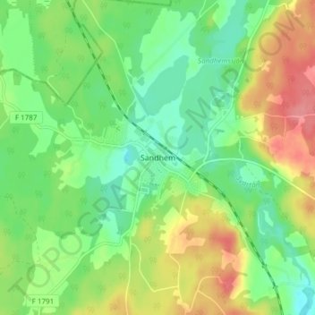 Topografisk kort Sandhem, højde, terræn