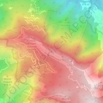 Topografisk kort Monte Faito, højde, terræn