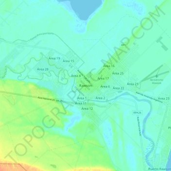 Topografisk kort Rawson, højde, terræn