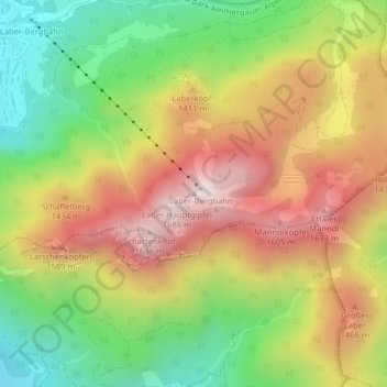 Topografisk kort Laber, højde, terræn