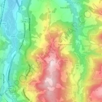 Topografisk kort Monteacuto Vallese, højde, terræn
