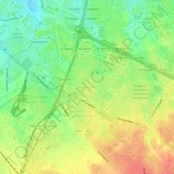 Topografisk kort Romanina, højde, terræn