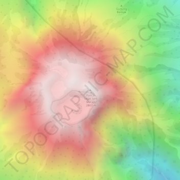 Topografisk kort Gunung Merapi, højde, terræn