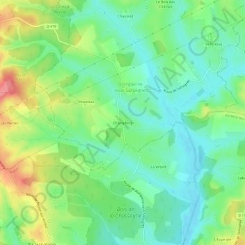 Topografisk kort Champlong, højde, terræn