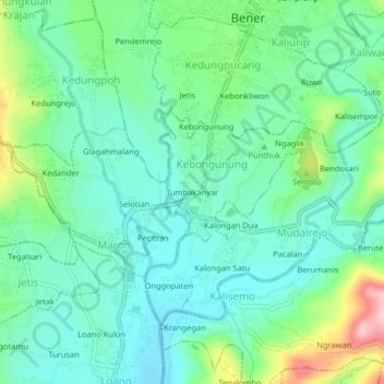 Topografisk kort Tumbakanyar, højde, terræn