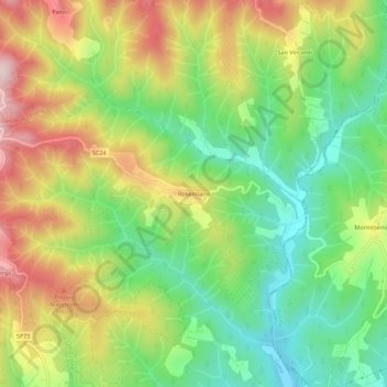 Topografisk kort Rosennano, højde, terræn