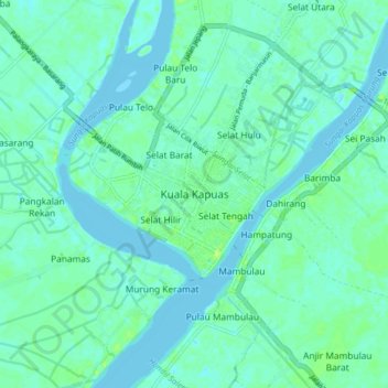 Topografisk kort Kuala Kapuas, højde, terræn