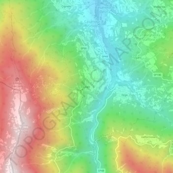 Topografisk kort Cegni, højde, terræn