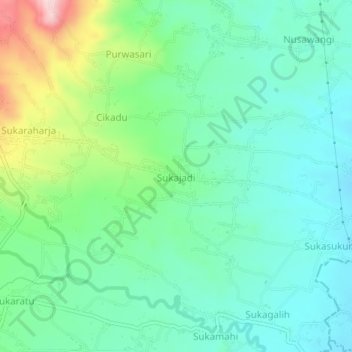 Topografisk kort Sukajadi, højde, terræn