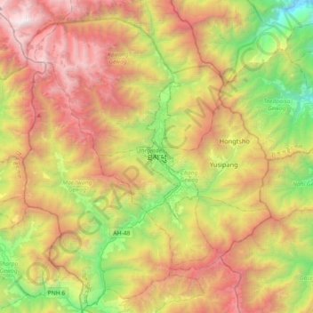 Topografisk kort Thimphu, højde, terræn