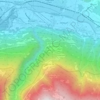 Topografisk kort Piateda Alta, højde, terræn