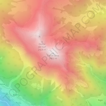 Topografisk kort Col di Lana, højde, terræn