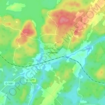 Topografisk kort Hillared, højde, terræn