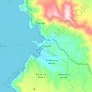 Topografisk kort Parapat, højde, terræn