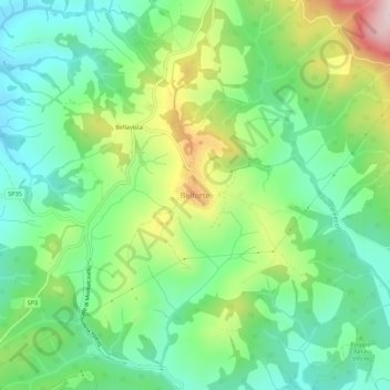 Topografisk kort Belforte, højde, terræn