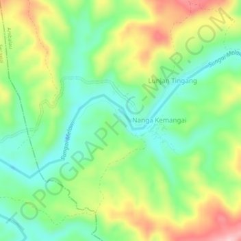 Topografisk kort Bukit Tinggi, højde, terræn