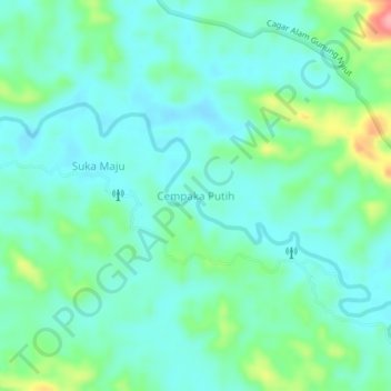 Topografisk kort Cempaka Putih, højde, terræn