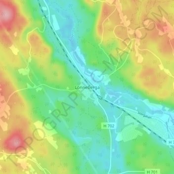 Topografisk kort Lönneberga, højde, terræn