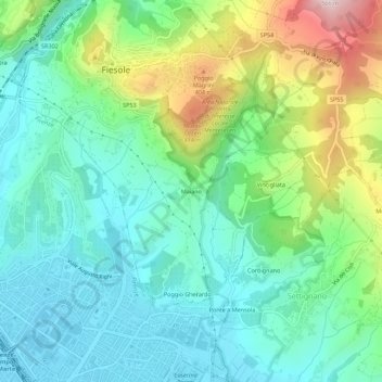 Topografisk kort Maiano, højde, terræn