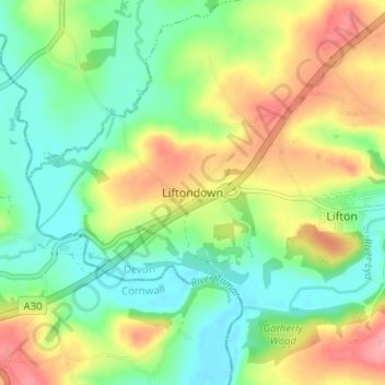 Topografisk kort Liftondown, højde, terræn