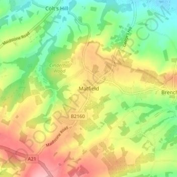 Topografisk kort Matfield, højde, terræn