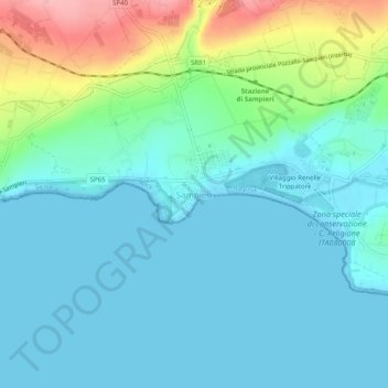 Topografisk kort Sampieri, højde, terræn