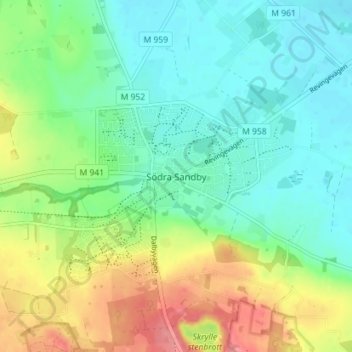Topografisk kort Södra Sandby, højde, terræn