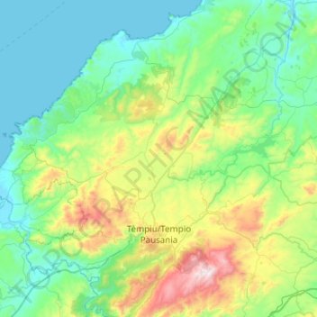 Topografisk kort Tempio Pausania, højde, terræn