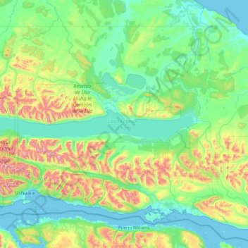 Topografisk kort Lago Fagnano o Kami, højde, terræn