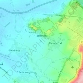 Topografisk kort Totternhoe, højde, terræn