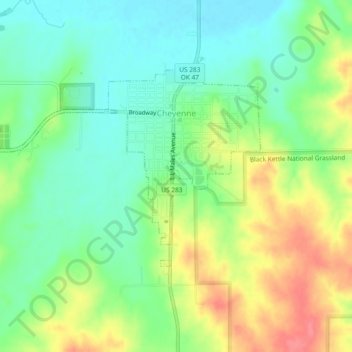Topografisk kort Cheyenne, højde, terræn