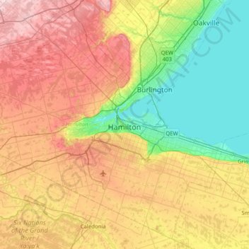 Topografisk kort Hamilton, højde, terræn