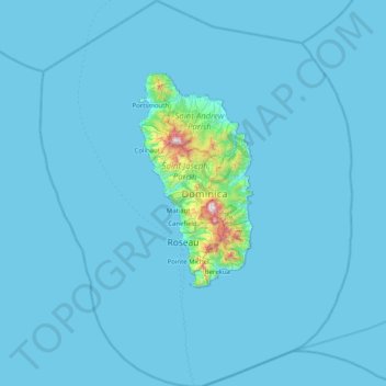 Topografisk kort Dominica, højde, terræn