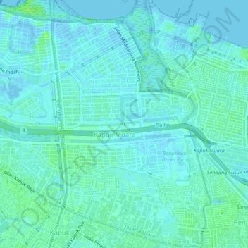 Topografisk kort Kapuk Muara, højde, terræn