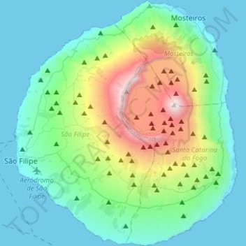 Topografisk kort Fogo, højde, terræn