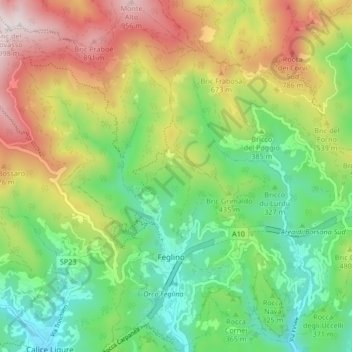 Topografisk kort Orco Feglino, højde, terræn
