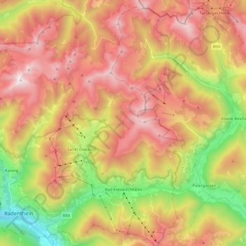 Topografisk kort Bad Kleinkirchheim, højde, terræn
