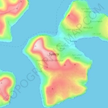 Topografisk kort Svinø, højde, terræn