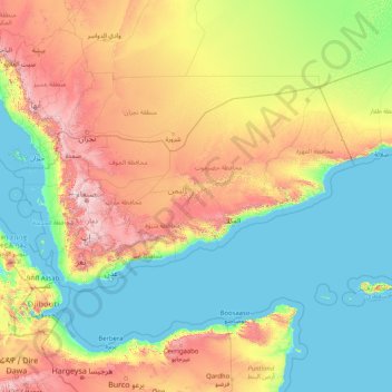Topografisk kort Yemen, højde, terræn