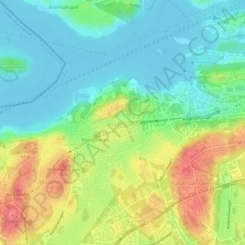Topografisk kort Hägersten, højde, terræn
