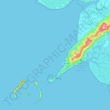 Topografisk kort Conakry, højde, terræn