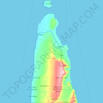 Topografisk kort Bontomatene, højde, terræn