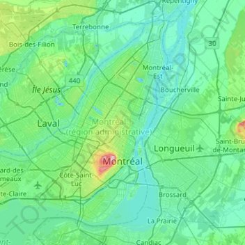 Topografisk kort Montreal, højde, terræn